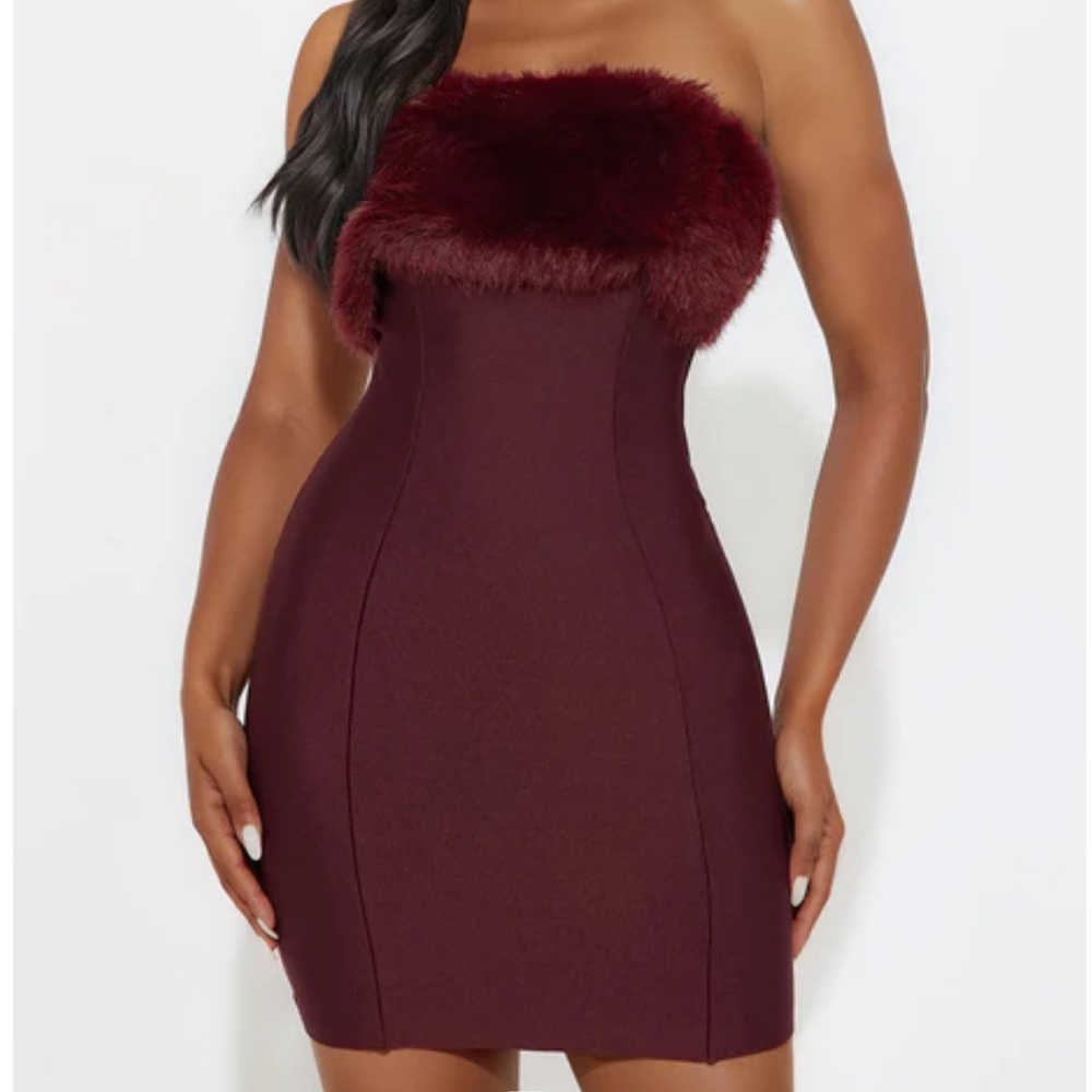 Malika Fur Trim Bandage Mini Dress